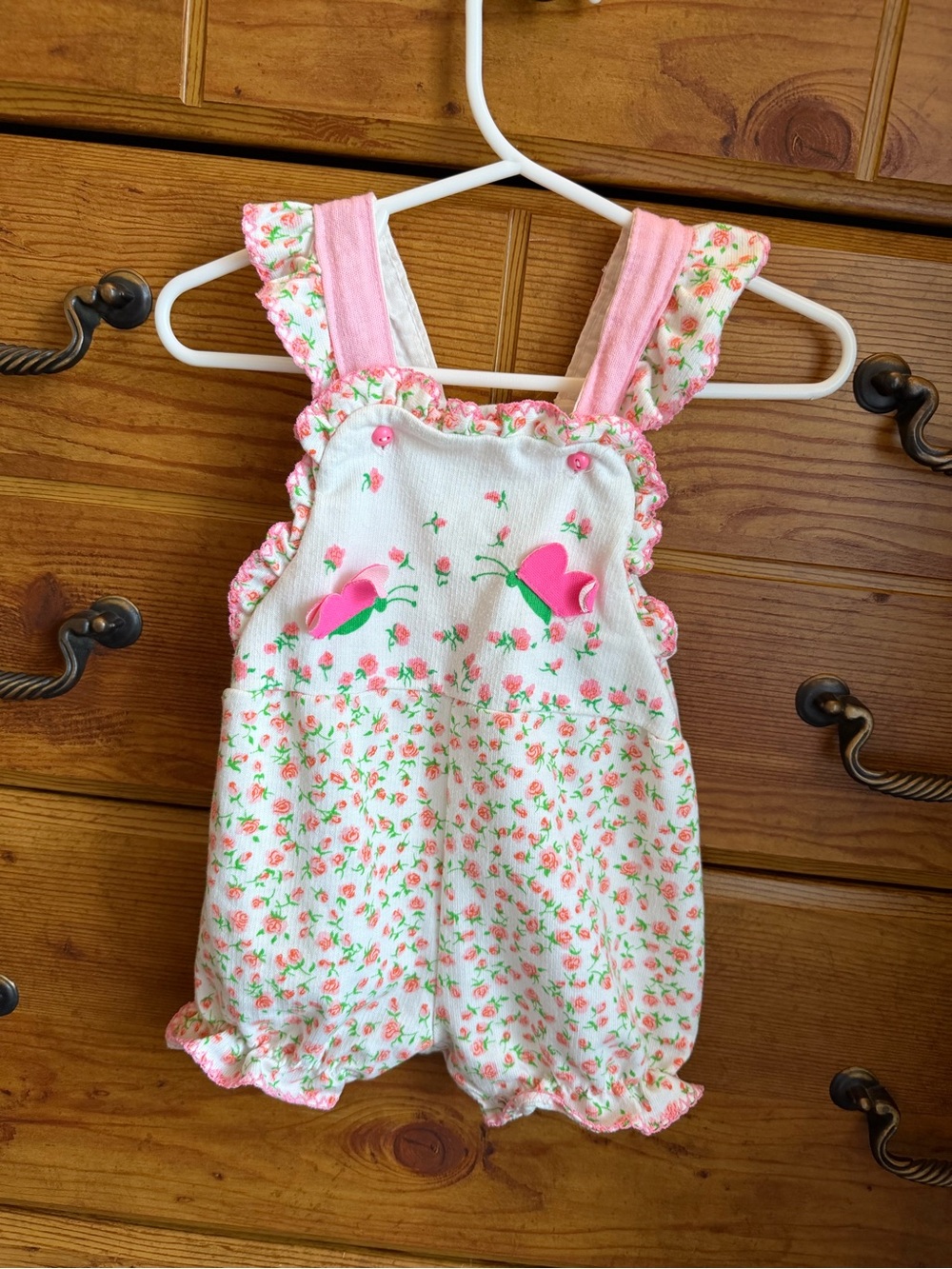 Vintage Carter's pink floral ruffle romper size 12m